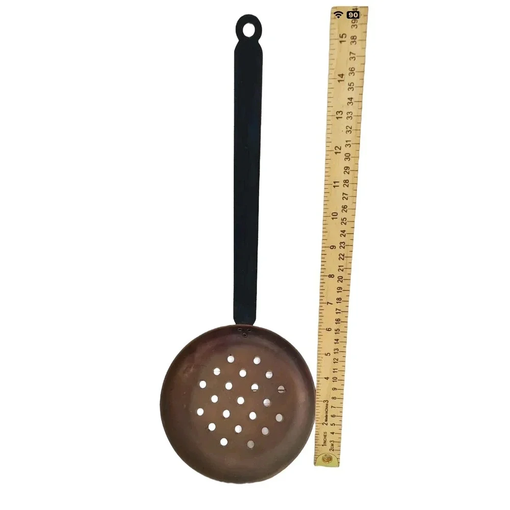 3‎ Vintage Copper & Brass Primitive Hanging Long Handle Skillet Dipper Strainer